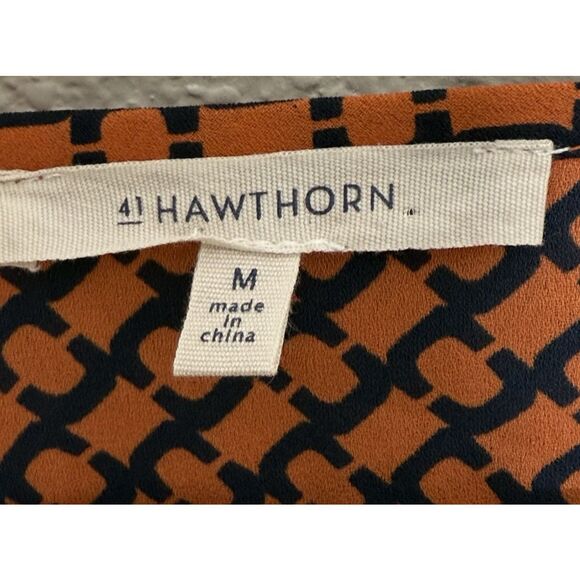 41 Hawthorn Stitch Fix Geometric Print Top Pintuck Pleat Studded Size M Orange - Picture 3 of 11